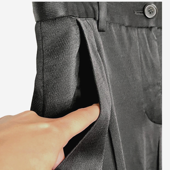 NWT! Nili Lotan 8 Slouchy Silky Bertina Pants $395 Pockets Ankle Buttons Black - Picture 8 of 9